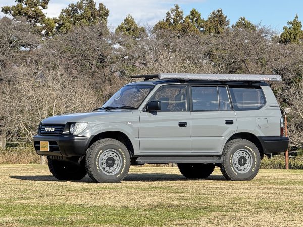 ランクル95プラド丸目 カスタムデモカー サイドビュー ARBサイドオーニング BRUT BR-70アルミホイール＋TOYOTIRES 785 ホワイトレタータイヤ
