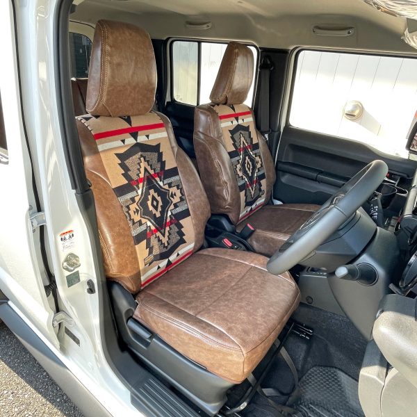 ジムニーノマド JC74 ペンドルトンコラボシートカバー【オーバーオール×ヴィンテージ調ブラウンPVCレザー】